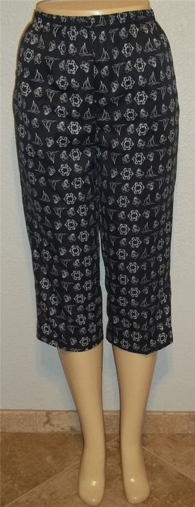 NEW Hillard & Hanson PM 8P 10P Navy White Nautical Cropped Pants Petite