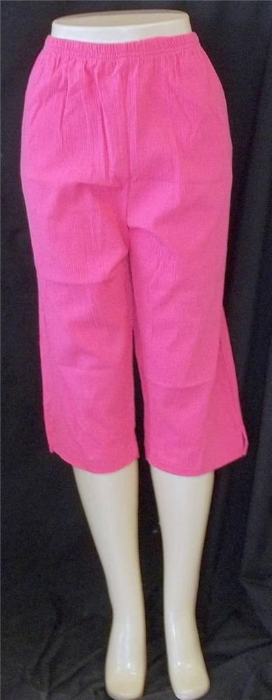 NEW Keneth Too! Large 12 14 Hot Pink Elastic Waist Cropped Crinkled Golf Pants