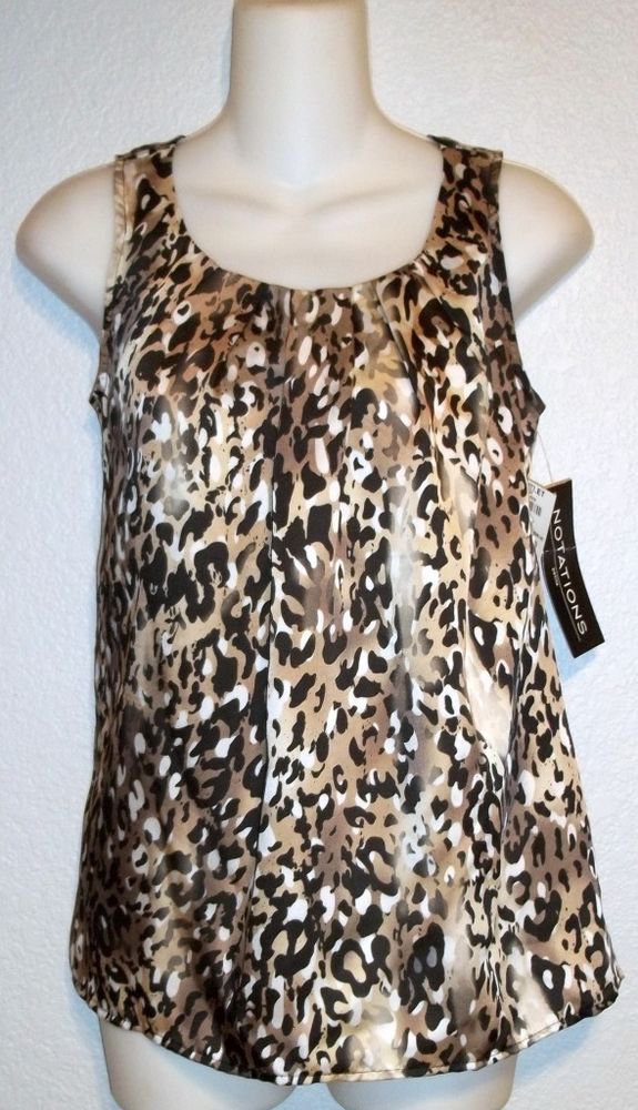 NEW Notations Petite PS Petite Small 4P 6P Silky Sleeveless Leopard Blouse Top