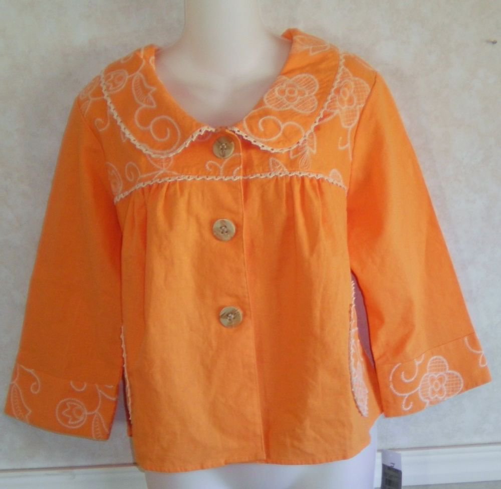 NEW harve benard Small 4 6 Retro Style Tangerine 3/4 Sleeve Top Blouse