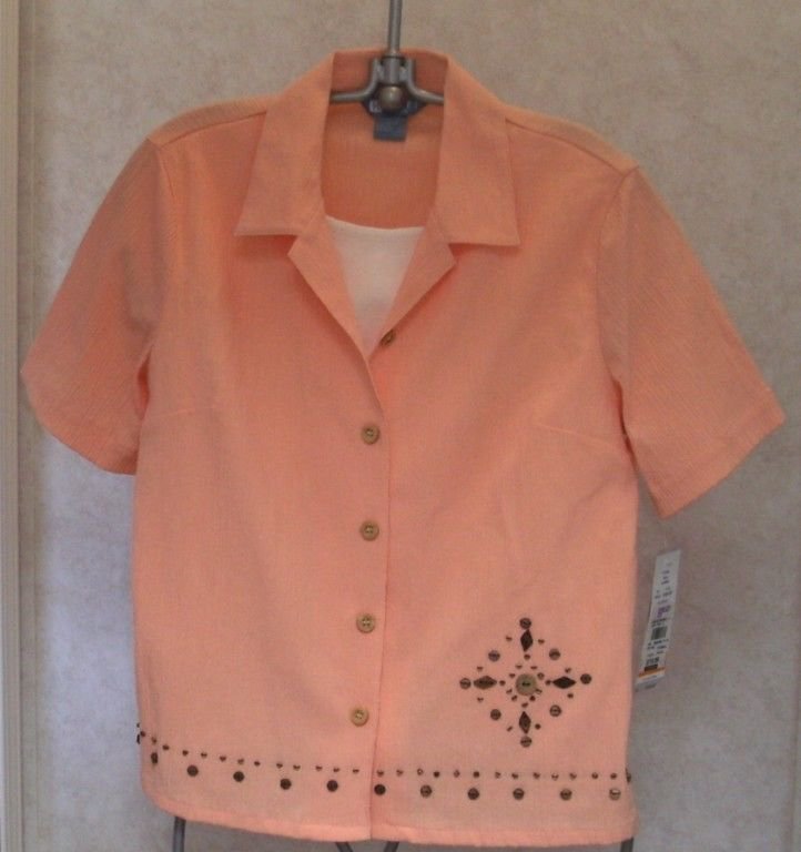 NEW Koret Petite PM 8P 10P Embellished Peach Faux White Cami Blouse