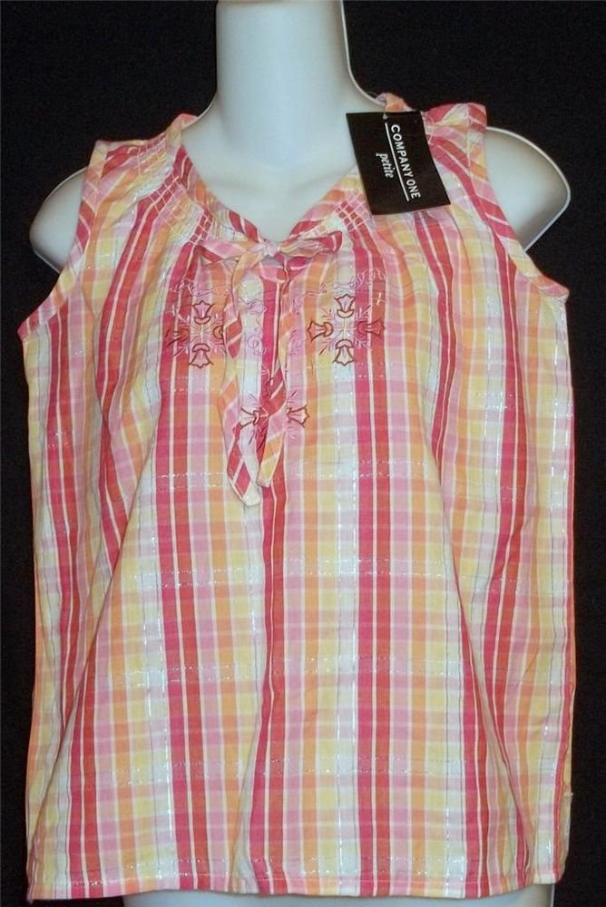 New Company One Petite Small Pastel Pink Plaid Sleeveless Top Stitching PS P4 P6