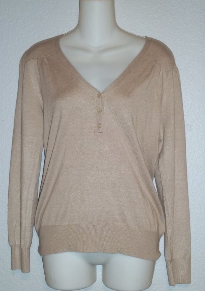 NEW Dollz Medium 8 10 Tan Taupe Lightweight Pullover Polo Style LS Sweater