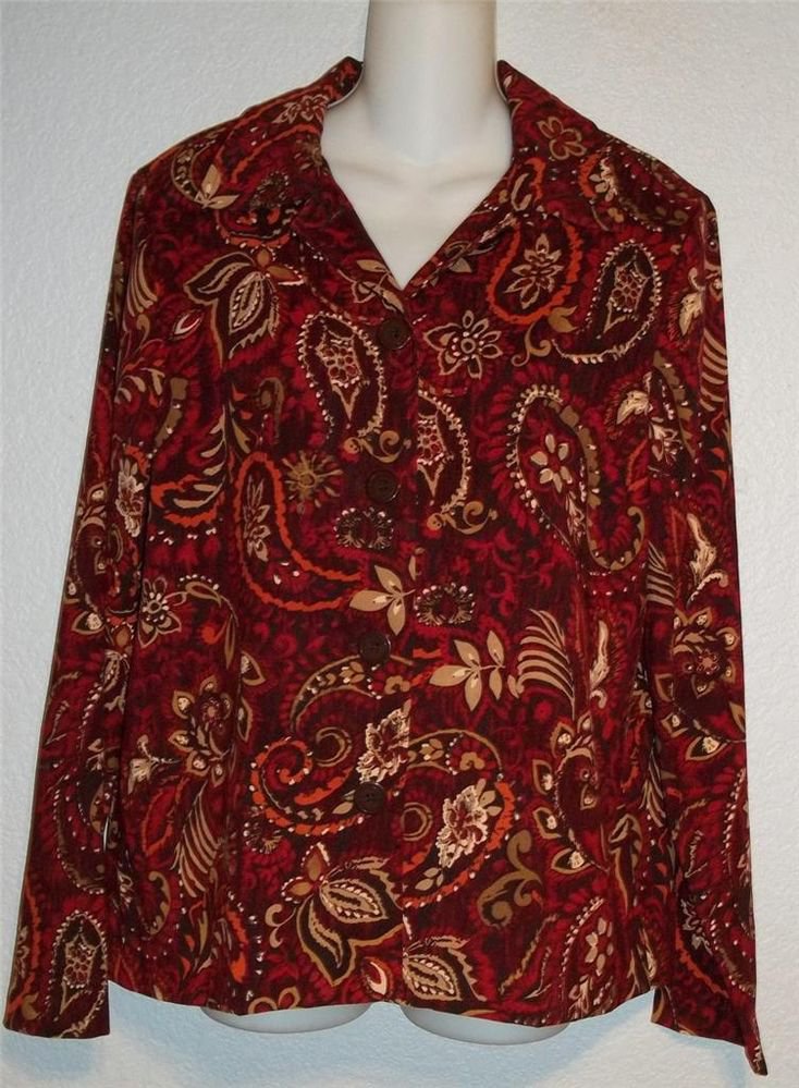 NEW Medium 8 10 Lifestyle Classics Burgundy Paisley Jacket Blouse