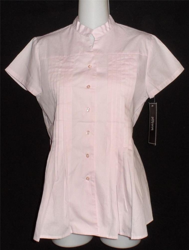 NEW Allison Morgan Medium 8 10 Pink Cotton Pin Tucks Peplum Career Blouse