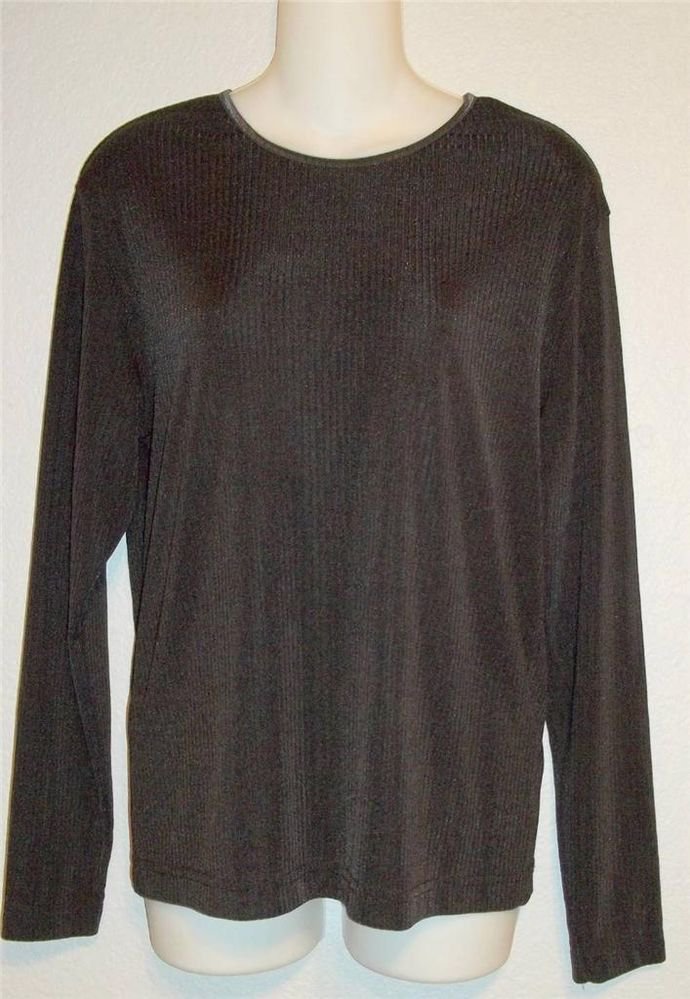 Jaclyn Smith Large 12 14 Black Long Sleeve Stretchy Career Pullover Top