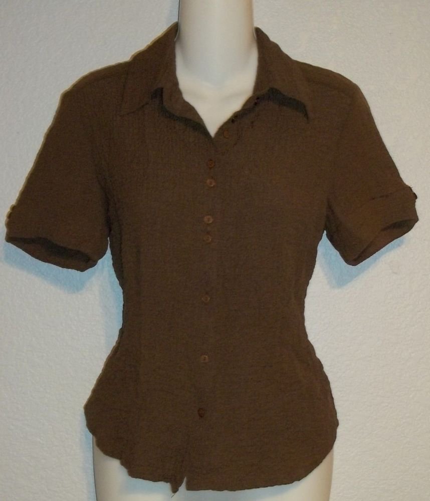 Joanna Petite Stretch PS 4P 6P Espresso Brown SS Career Blouse Petite Small