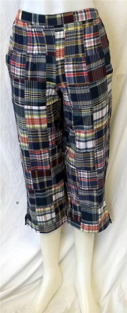 NEW Sara Studio Petite Small PS Patch Work Plaid Cotton Cropped Casual Pants