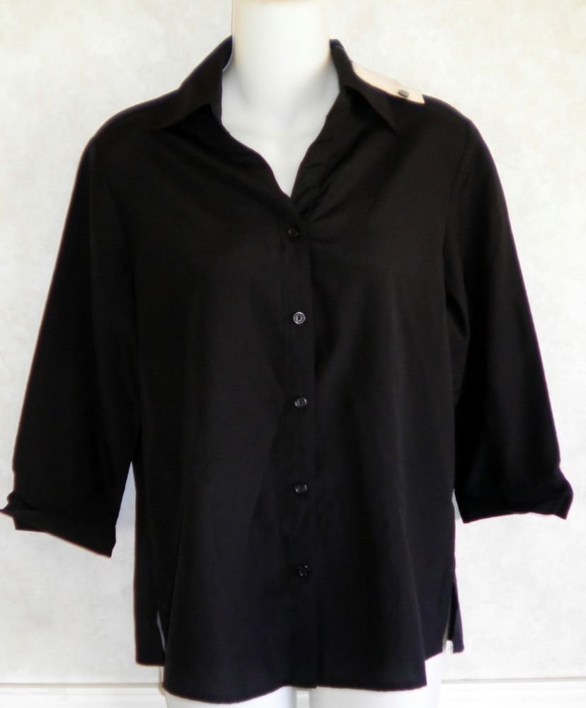 NEW Joanna Small 4 6 Rayon Blend Silky Career Black 3/4 Sleeve Blouse Shirt