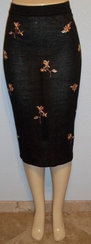 NEW Bon Worth Petite Large LP 12P 14P Black Floral Elastic Waist Skirt