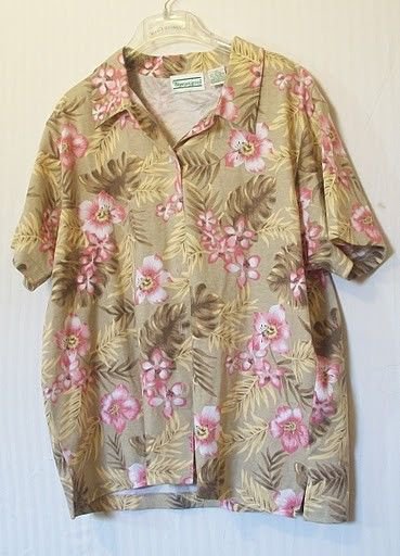 NEW Shenanigans XL 16 18 Kiwi Green & Coral Pink Floral Short Sleeve Blouse Top