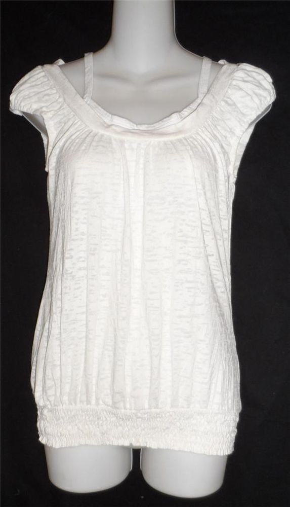 Rue 21 Junior Medium 7 9 White Cap Sleeve Faux T-Shirt Elastic Hem Long Top