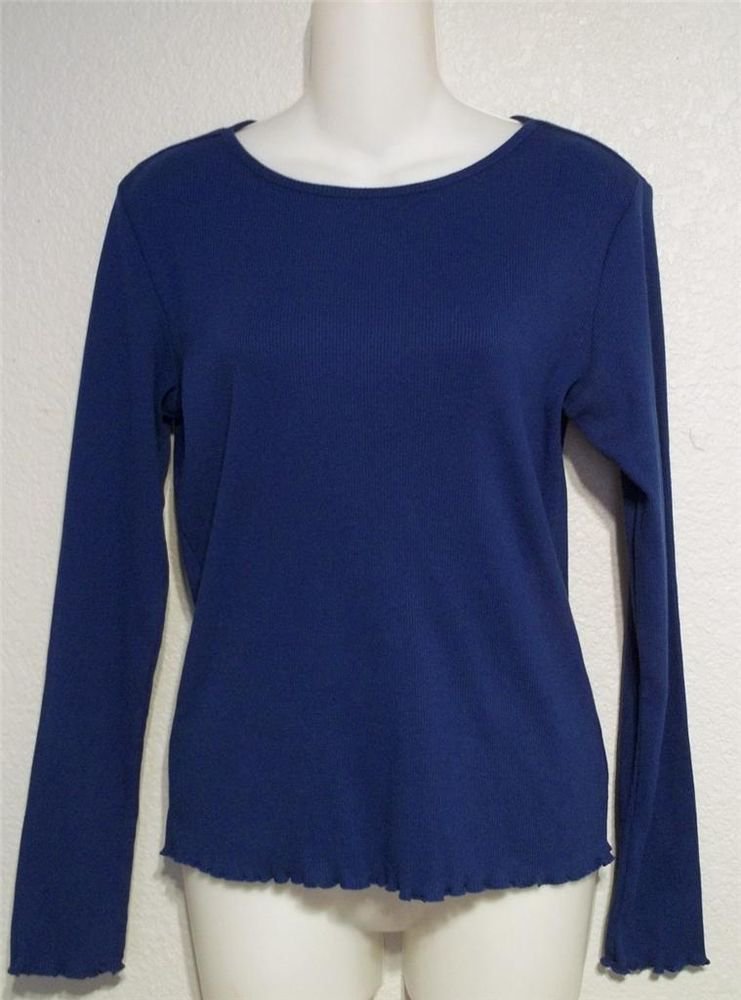 Crazy Horse Small 4 6 Royal Blue Long Sleeve Cotton Blend Blouse Top