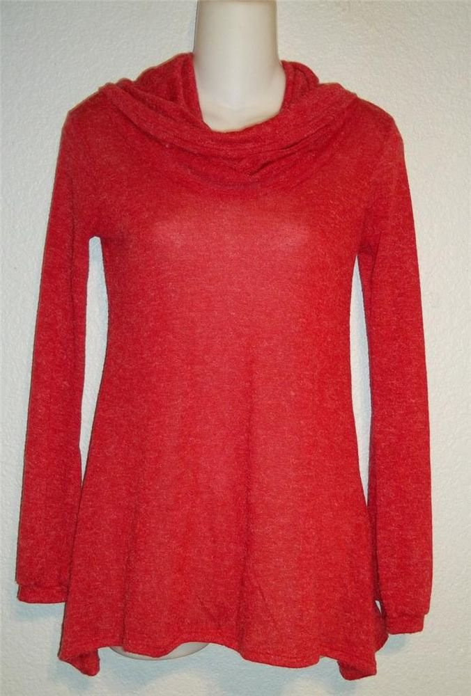 Rue 21 Small 4 6 True Red Cowl Neck Long Sleeve Lightweight Blouse Top Sweater