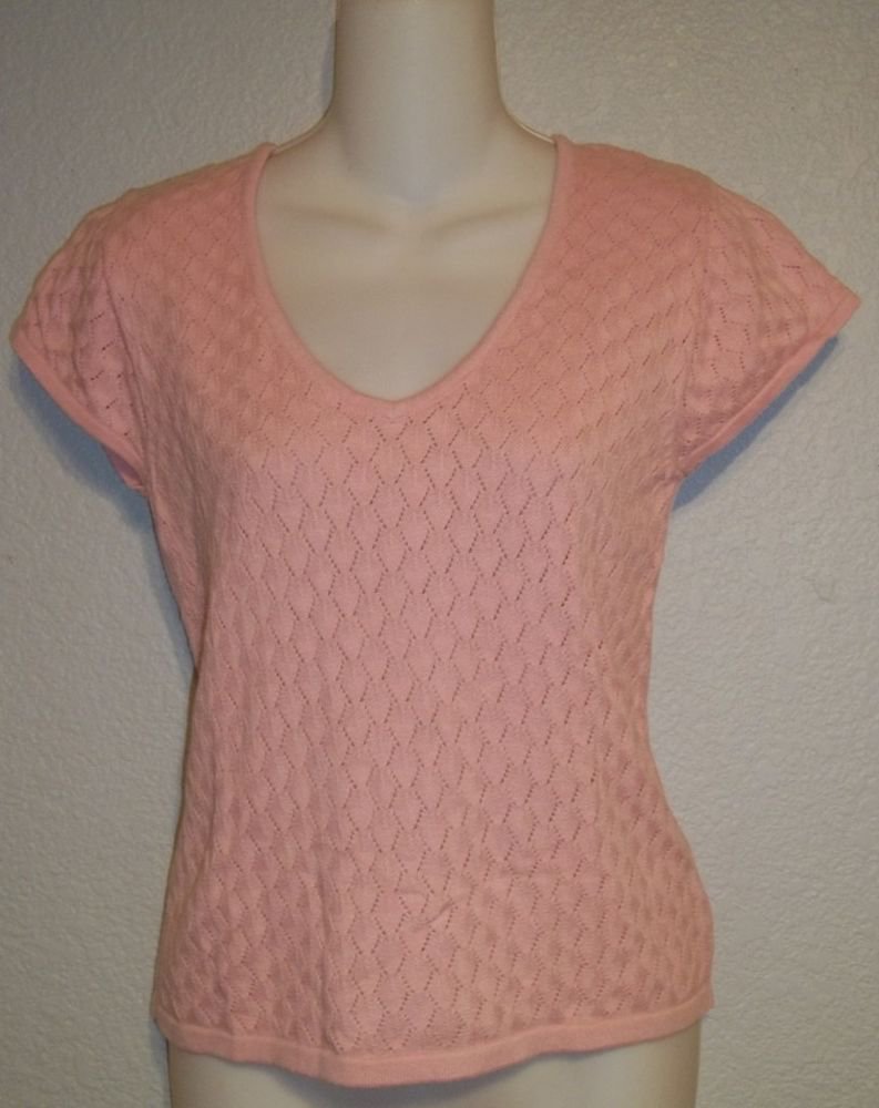 Jones Wear Juniors Medium 7 9 Light Pink Crochet Pattern V-Neck Cap Sleeve Top