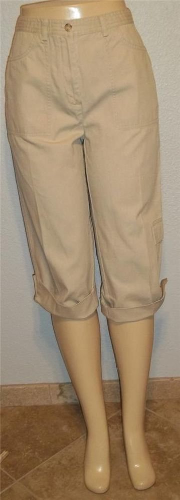 Christopher & Banks 6 Small Khaki Cotton Golf Cropped Cuffs Pockets Capri Pants