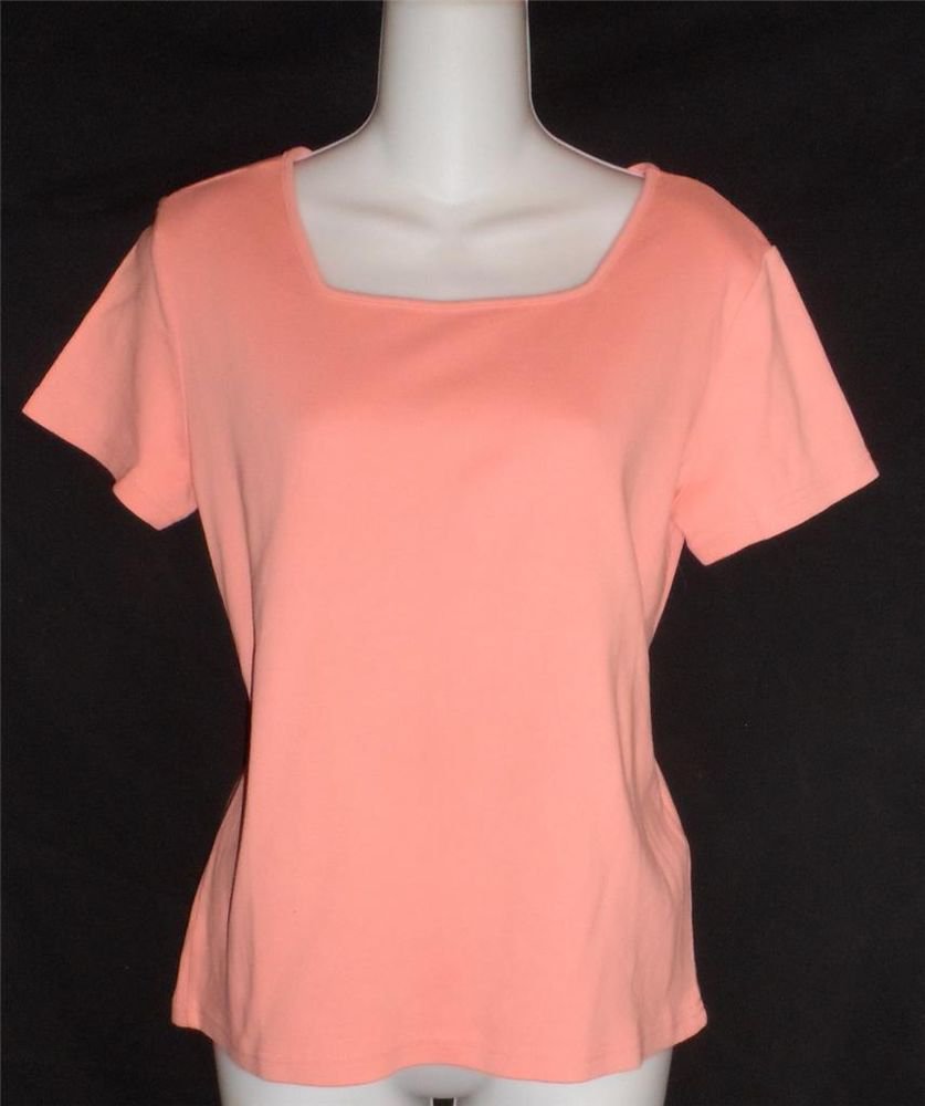 Casual Corner Annex Petite Medium 8 10 Coral Salmon Pink Short Sleeve T Shirt