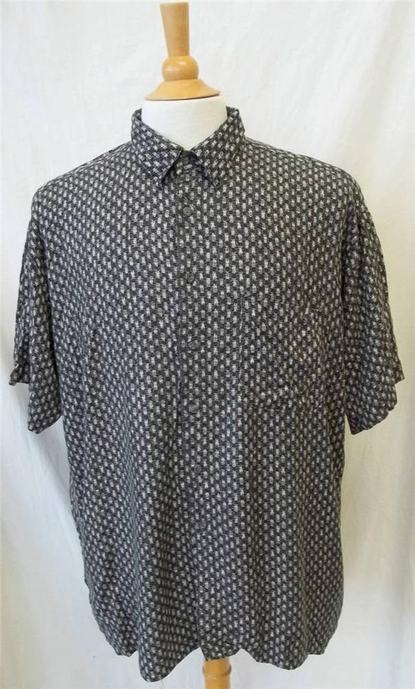 J. Ferrar Men's XL White Black Charcoal Abstract Pattern SS Button Front Shirt