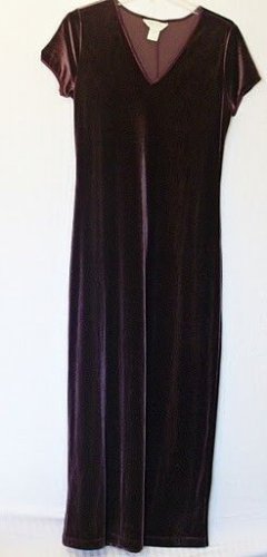 Express Tricot Juniors 7 8 Med V Neck Cap Sleeve Velvet Maroon Purple Long Dress