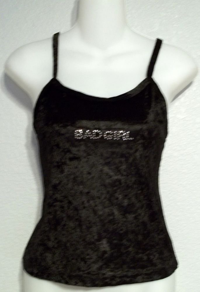 Friends of Heart Junior Small 3 5 Black Velvety Bad Girl Spaghetti Strap Top