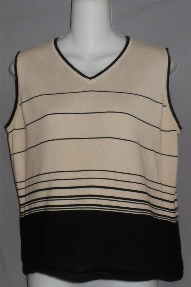 Casual Corner Annex XL 16 18 Extra Large Tan Black Sleeveless V Neck SweaterTank