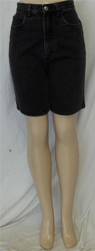 Bill Blass 8 Medium Black Mid Rise Medium Wash Denim Jeans Long Walking Shorts
