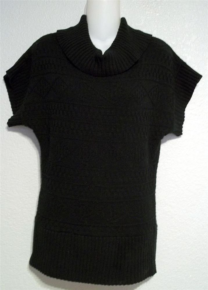 CB Design Small 4 6 Black Acrylic Knit Cowl or Turtleneck Cap Sleeve Sweater Top