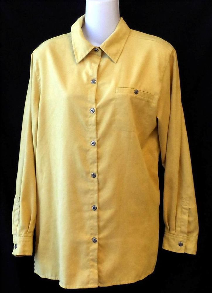 Chico's Design Womens Chico Size 1 Gold Mustard Suede Feel Long Sleeve Blouse