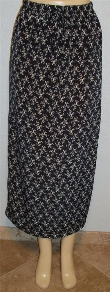 Vintage Studio Small 4 6 Navy Taupe White Floral Straight Long Elastic Skirt