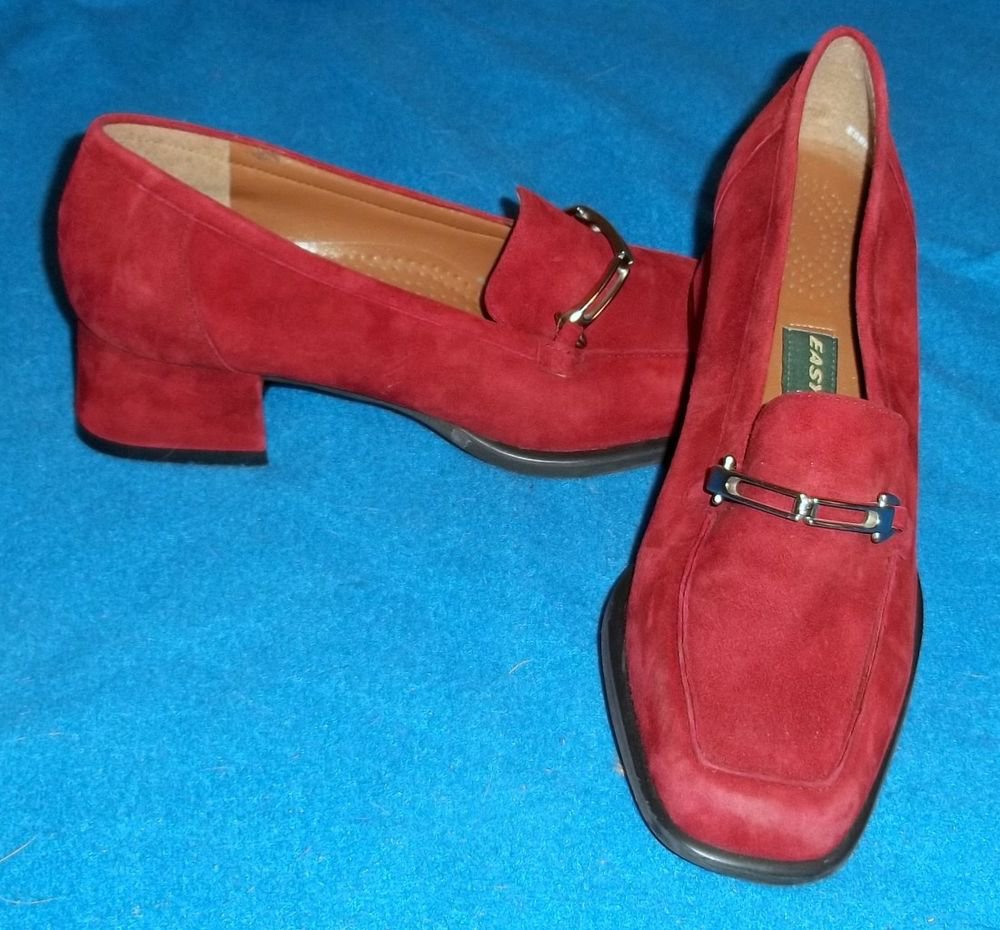 Easy Spirit 6N 2A AA Burgundy Silver Leather Low 1-1/2" Suede Loafer Narrow Heel