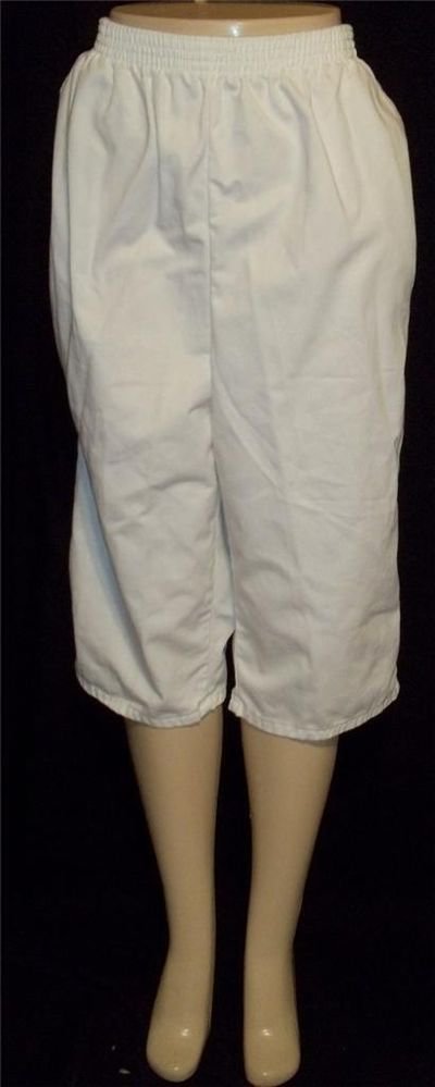 Chic 20W 2X White Cropped Golf Capri Pants Elastic Waist Pockets 100% Cotton