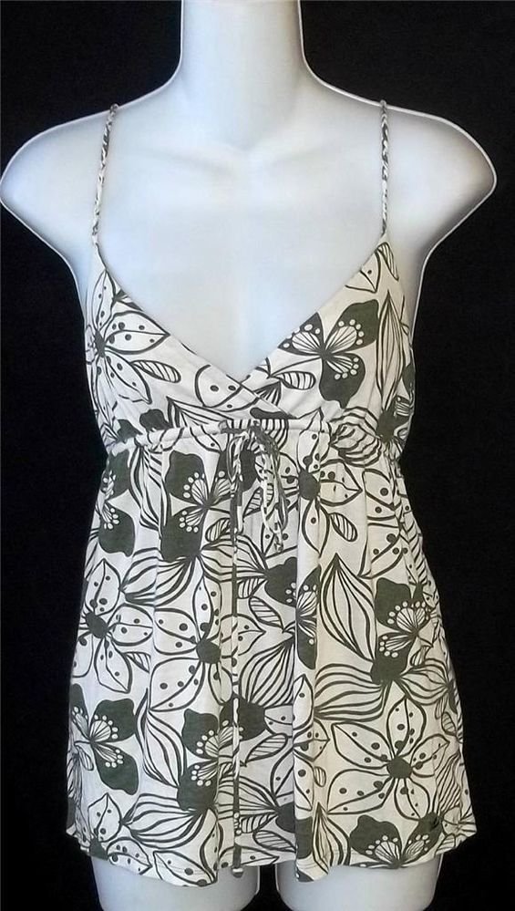 Aerie American Eagle Juniors Medium 7 9 Spaghetti Tank White Olive Top V Neck