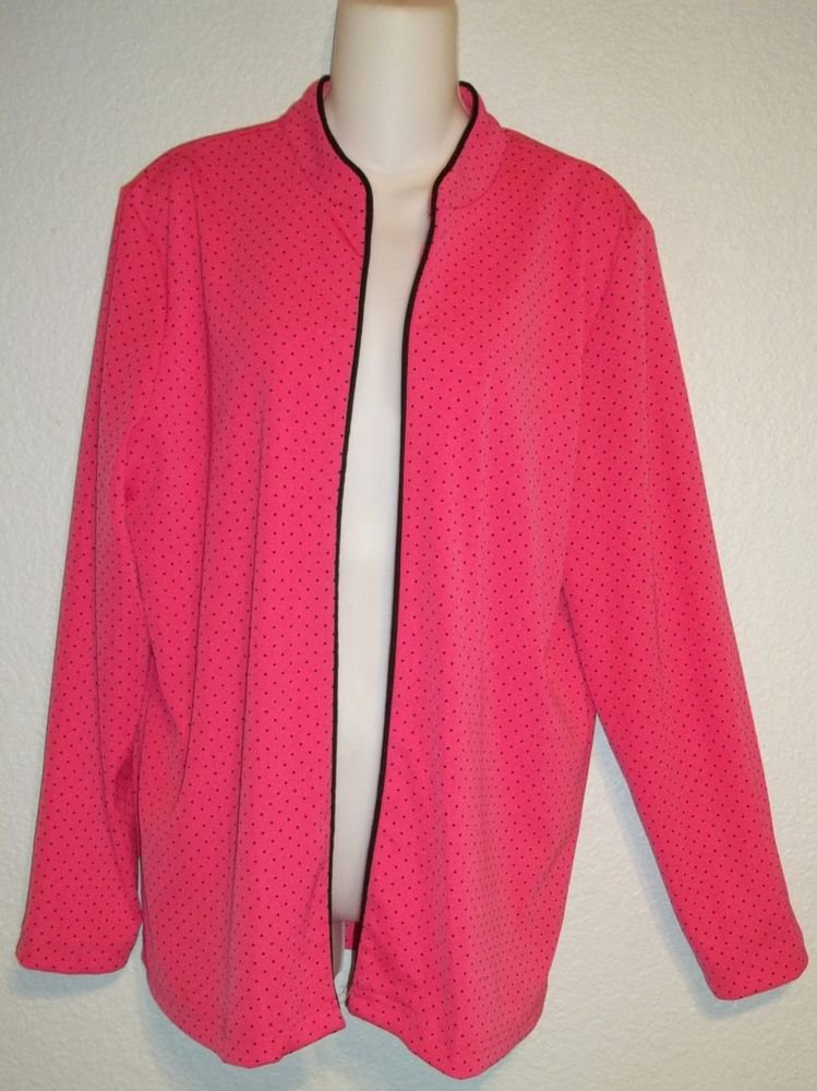 N Touch Small 4 6 Hot Pink Black Polkadot Long Sleeve Stretchy Jacket Cover Up