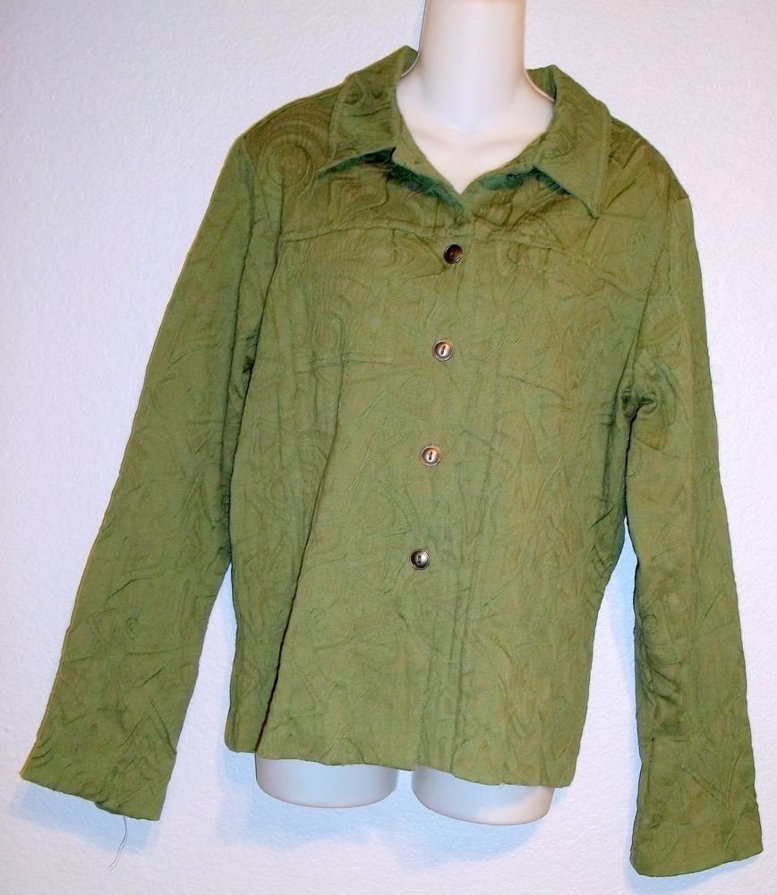 Mirror Image Olive Green Embossed Patterned Button Front Jacket Top XL 16 18
