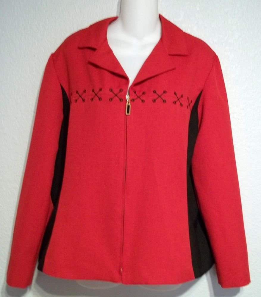Kari's Korner Red Black Vintage '80s Long Sleeve Light Jacket Top 14 Large L