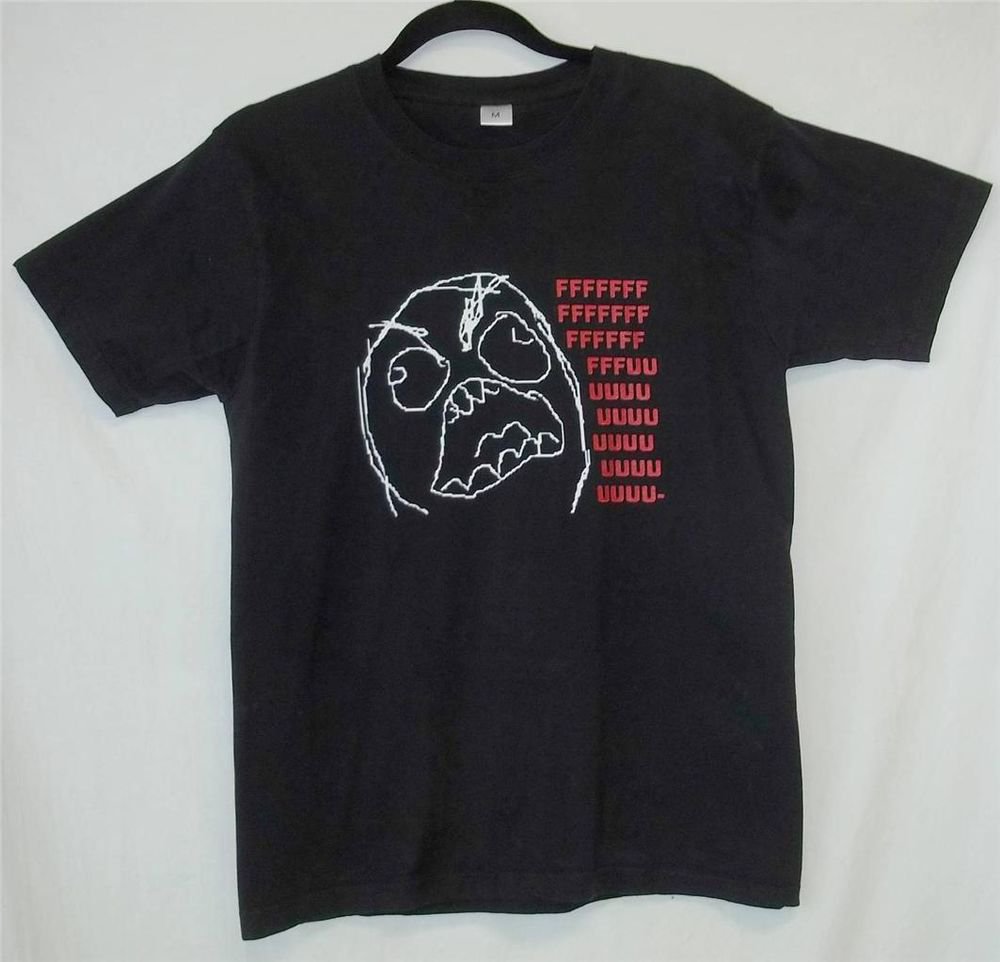 Adult Medium Black White Red Fuuuuuuuuu Internet Meme SS 100% Cotton T Shirt