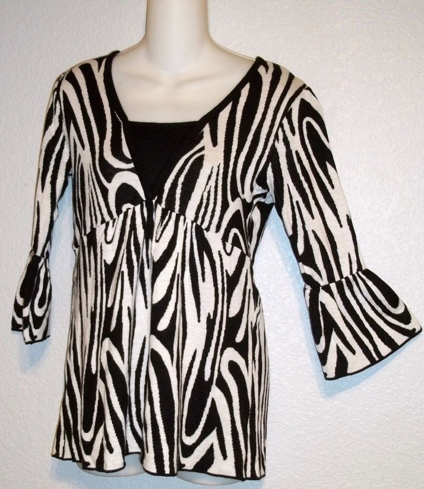 Style & Co. PetiteSmall PS Faux Zebra Rayon Pullover Top Faux Cami 4P 6P