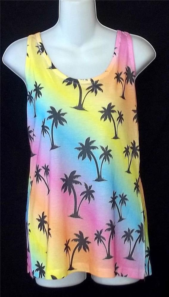 Junior Large 11 13 Op Bright Pastel Rainbow Palm Tree Beach Bathing Suit Coverup