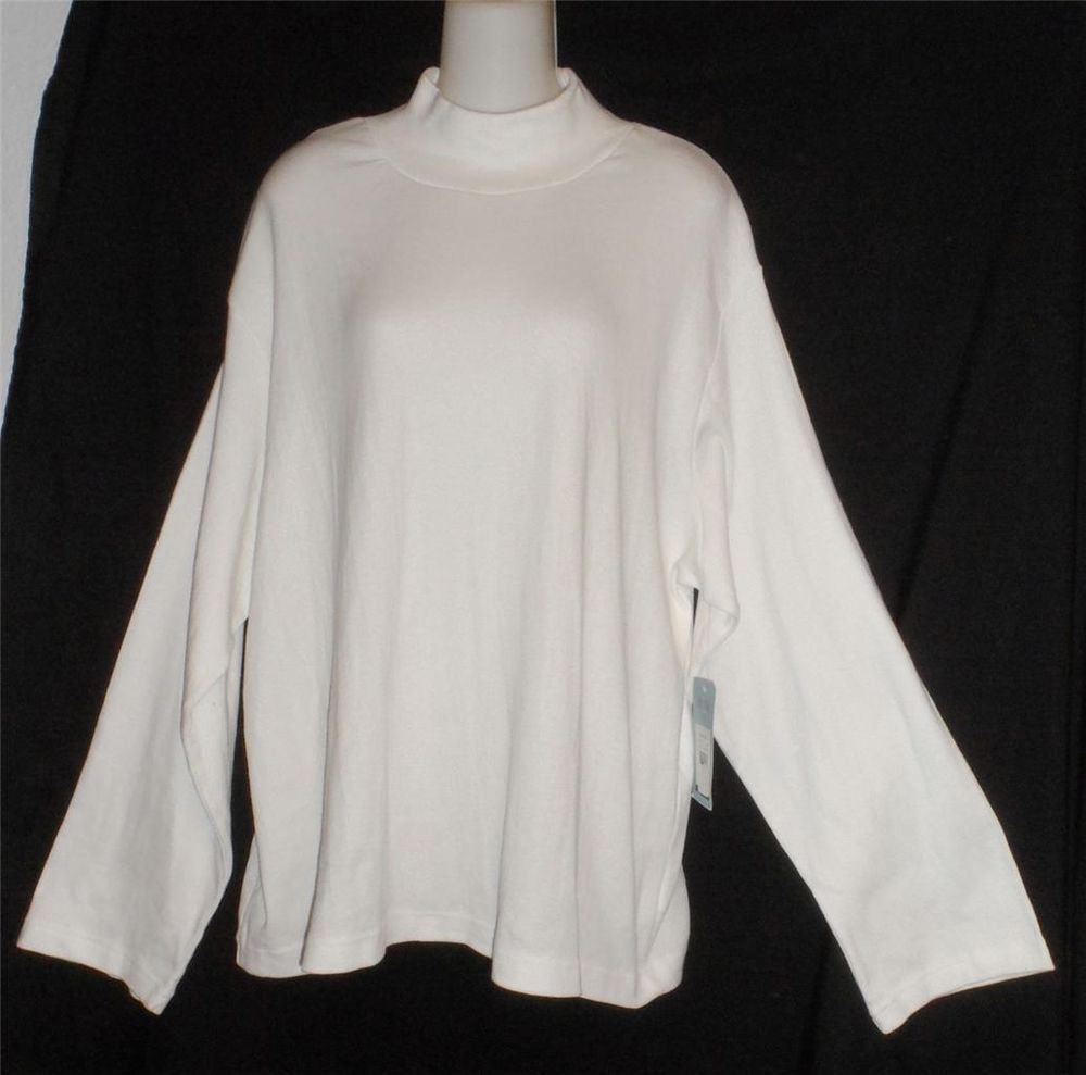 Hillard & Hanson Woman 3X 22W 24W White Long Sleeve Mock Turtle Cotton Blend Top