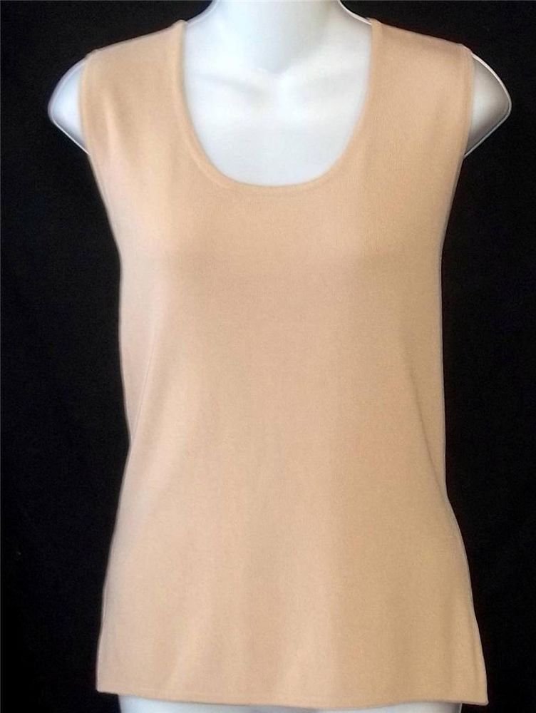 Mirasol Medium 8 10 Beige Sleeveless Ribbed Tank Top Career Casual Stretchy Top