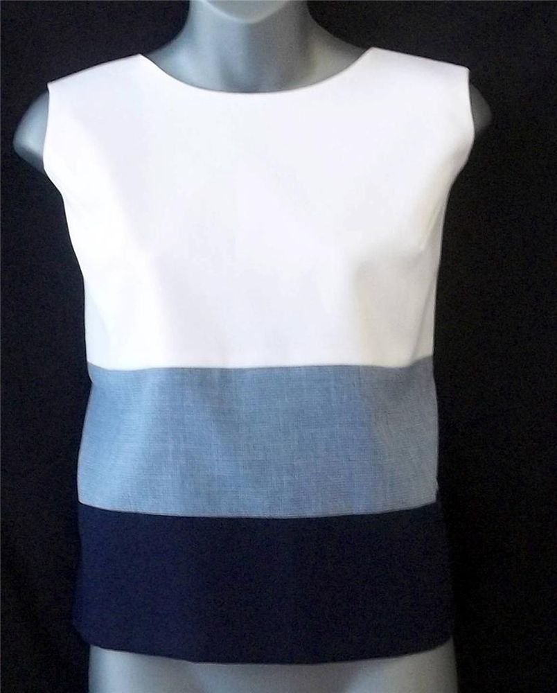 Perceptions 16 XL Navy Blue White Blocked Career Sleeveless Tank Blouse Top