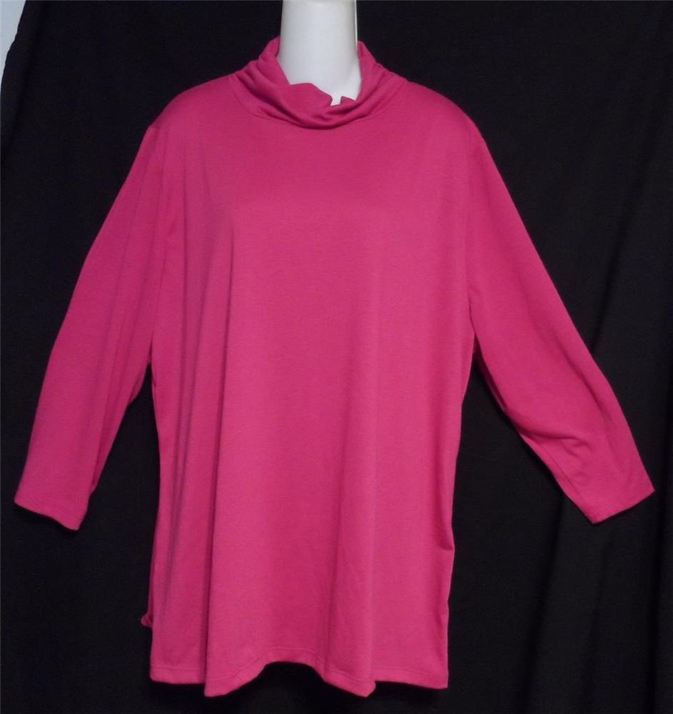 Allison Brittney Woman 3X 22W 24W Dark Rose LS Mock Turtle Mini Blouse Top
