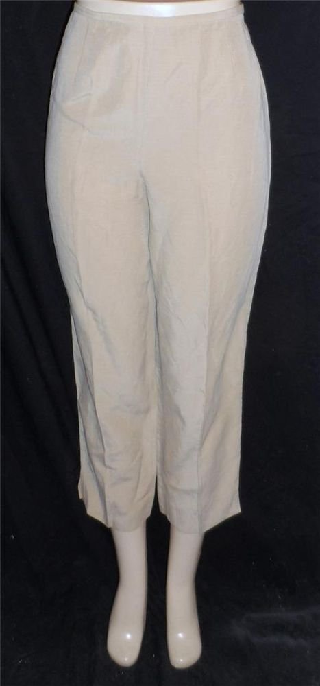 Jones New York Country 10 Medium Linen Blend Beige Taupe Cropped Dress Pants