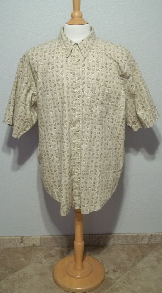 Bugle Boy Company XXL 2XL Beige Cotton Paisley Button Down Men's Casual Shirt