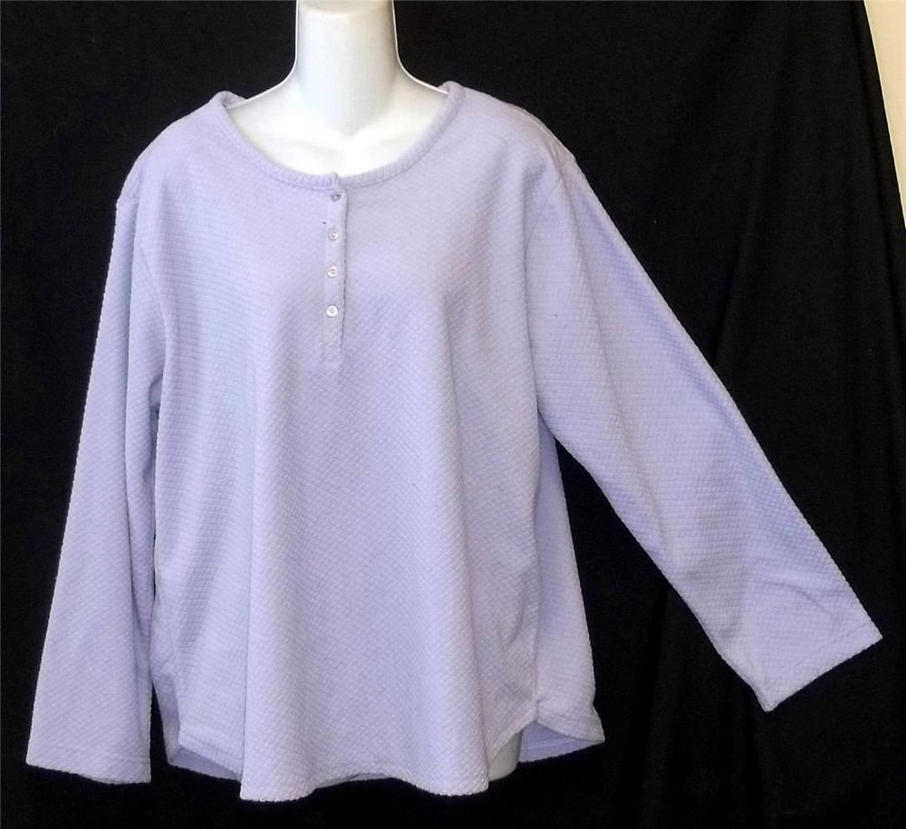 XL 16 18 Oscar De La Renta Long Sleeve Pale Lavender Sleepwear Pullover Top