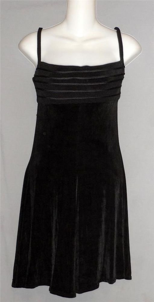 Tadashi Small 4 6 Black Spaghetti Strap Cocktail Rhinestone Knee Length Dress