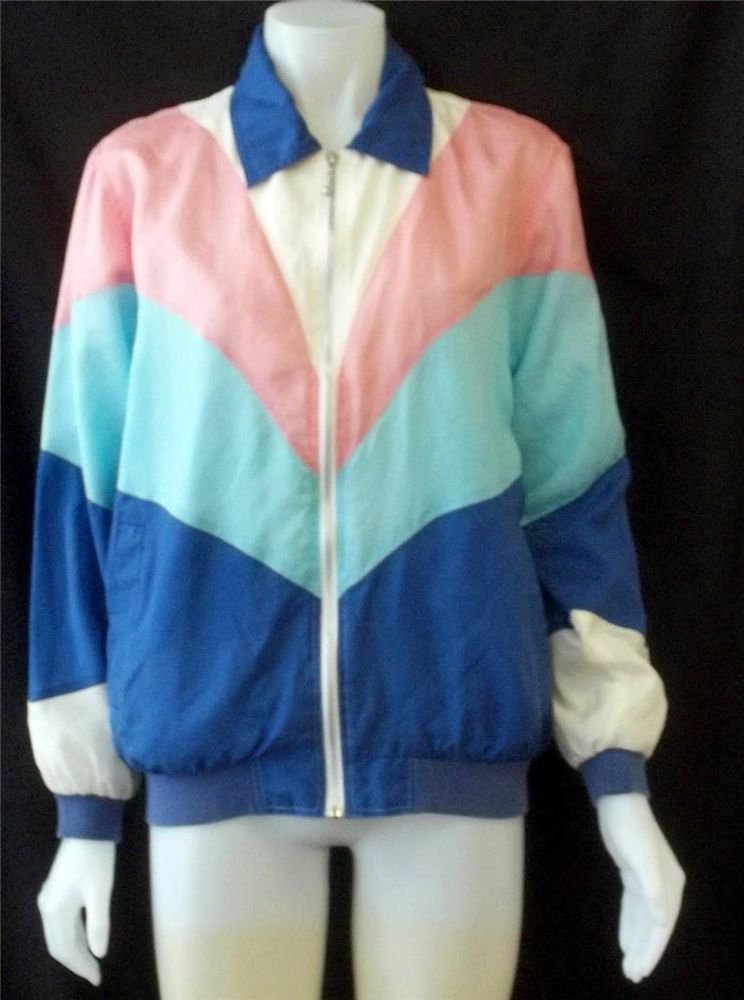 Blair Small 4 6 Blue White Pink 90's Style Silk Blend Lined Jacket Windbreaker