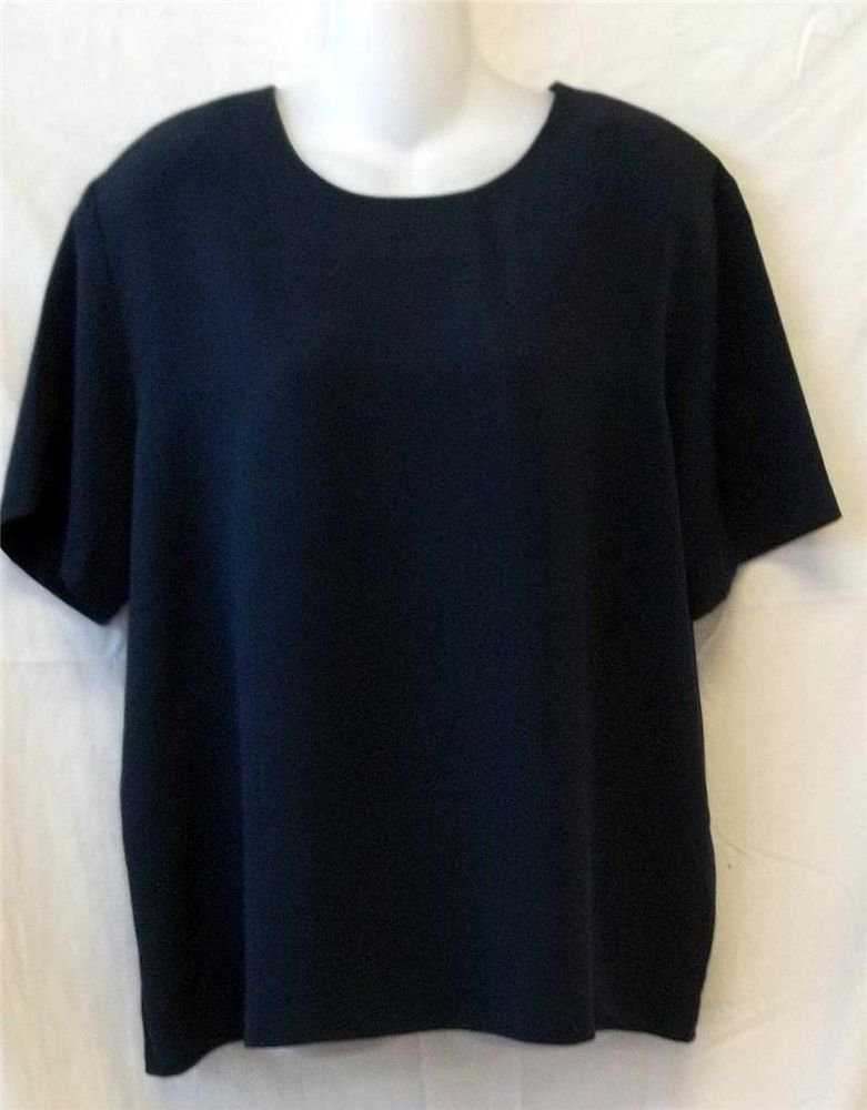 XL 16 18 Notations Clothing Co. Navy Blue Short Sleeve Silky Career Suit Blouse