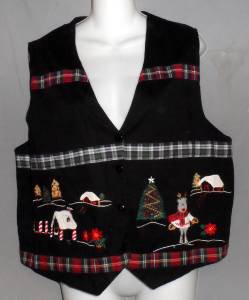 Nutcracker Large 12 14 Black Christmas Tree Reindeer V Neck Lined Cotton Vest