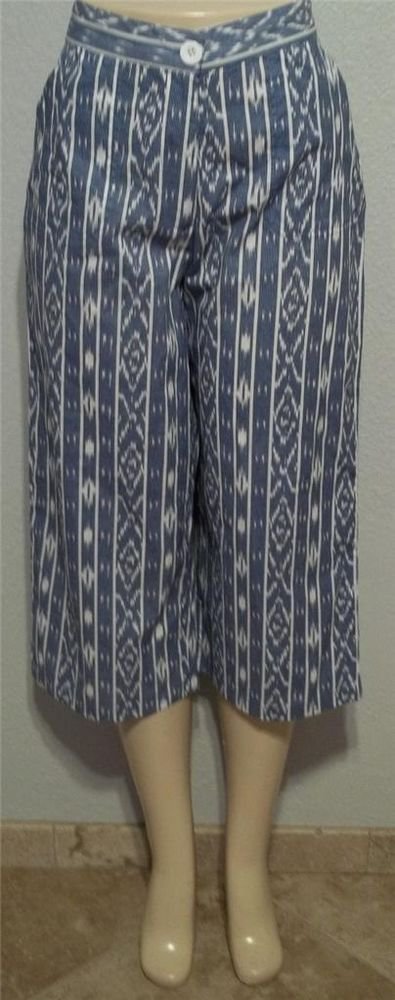 NEW Sara Studio Petite PL 12P 14P PXL 16P 18P Blue White Cropped Capri Pants